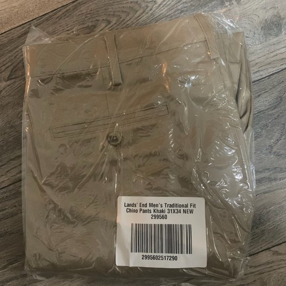 NWT LANDS' END MEN'S TRADITIONAL FIT CHINO PANTS KHAKI 31X34 NO IRON - Picture 6 of 9
